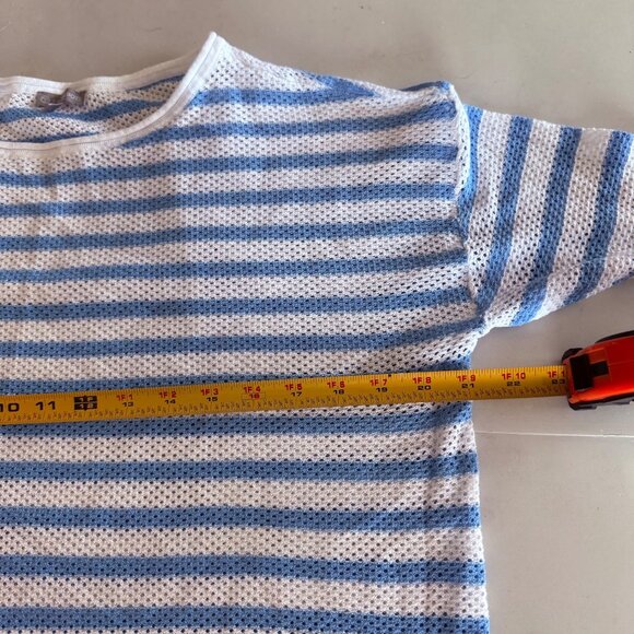 T by Talbots Blue White Stipe Open Knit Pullover Sweater Womens size Medium - Picture 6 of 7